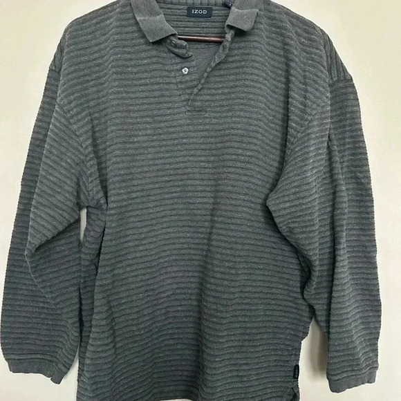 Izod 100% cotton gray ribbed quarter button pullover size L - Picture 3 of 6